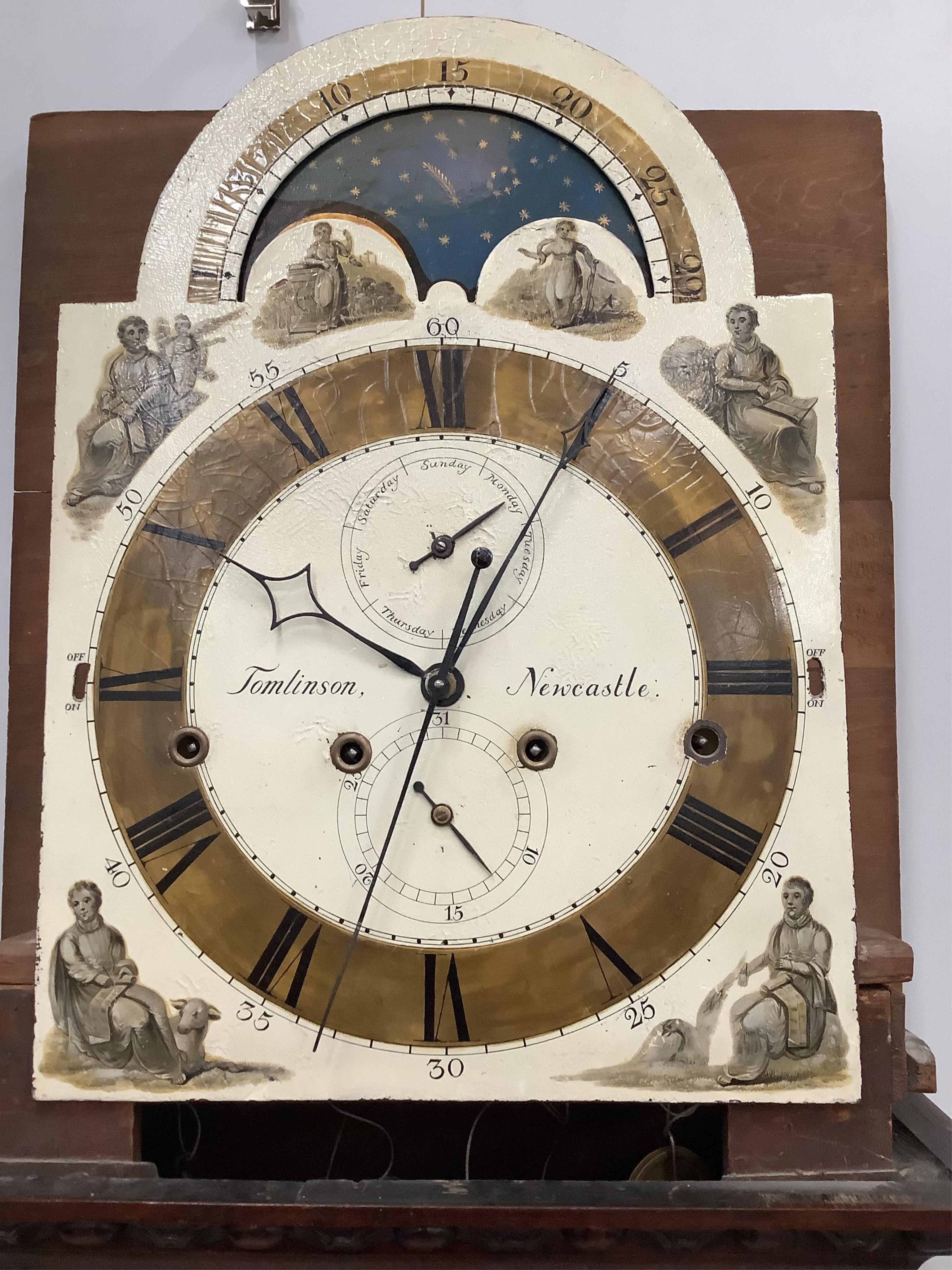 An early 20th century mahogany eight day longcase clock, marked Tomlinson, Newcastle, height 252cm